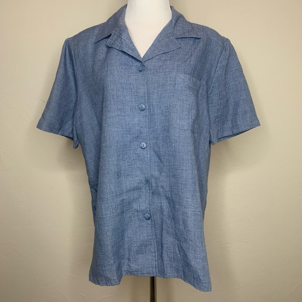 Vintage Linen Blend Blue Short Sleeve Blazer Sz Large